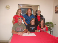 Hilliard Darby High School's Cheyenne Hamaker is surrounded by family and coaches as she signs with Rio Grande